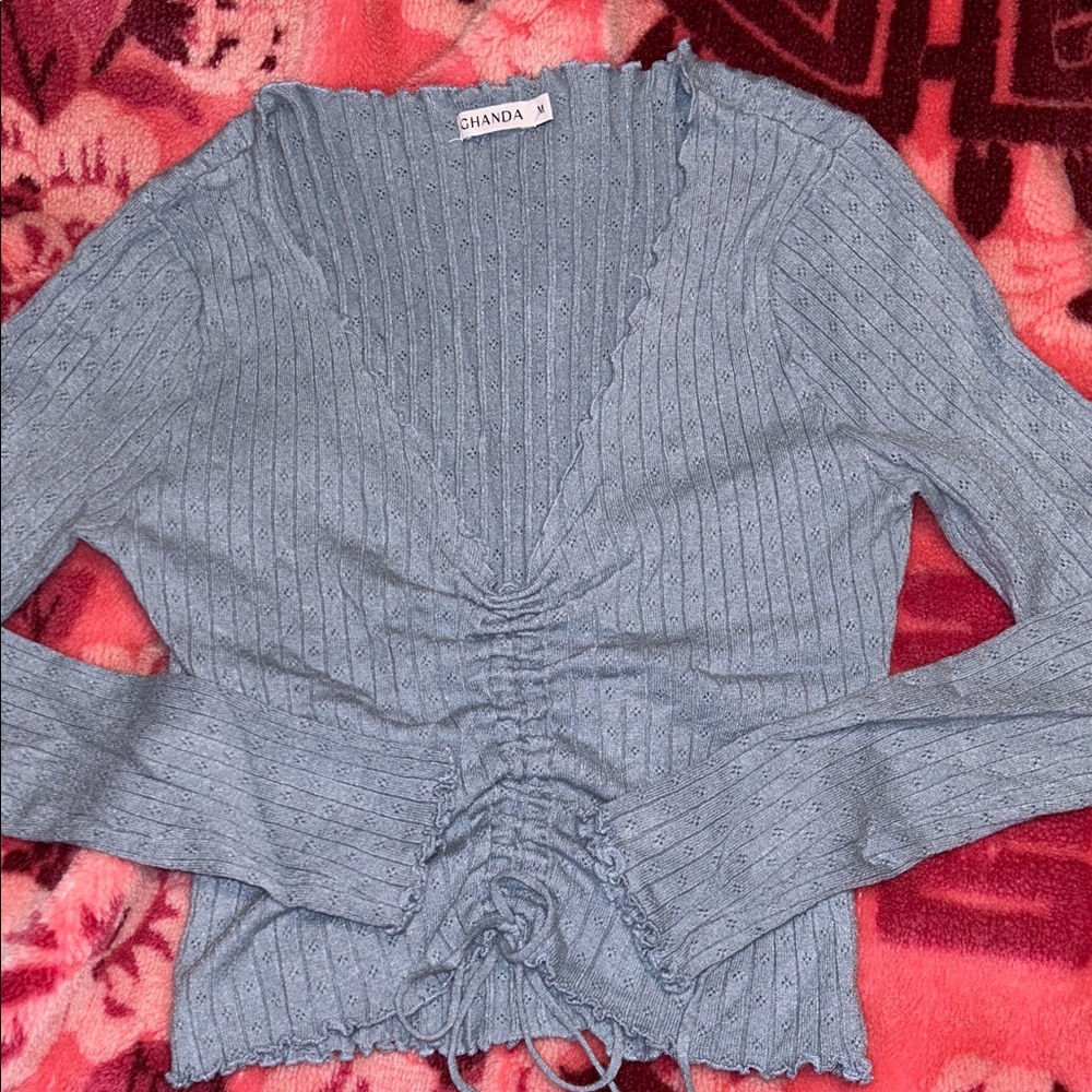 Ghanda Light Blue Ruched Knit Sweater